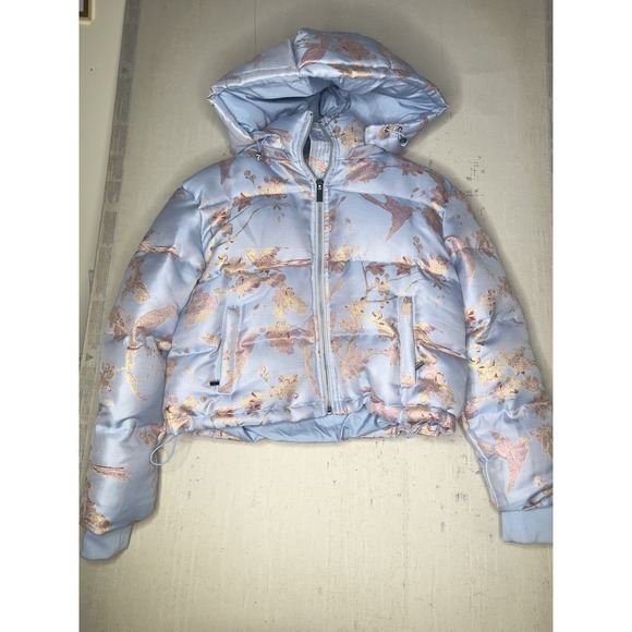 AKIRA Jackets & Blazers - Akira Chicago Winter Blues Artistic Print Brocade Puffer Jacket | Tagged Sz: S